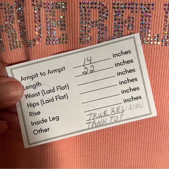 True Religion Pink Ribbed Tank Top with Rhinestone Logo – Sleeveless Shirt - Picture 6 of 6